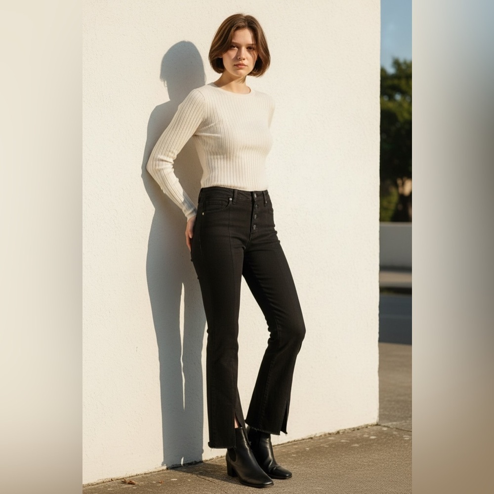 (45)Free People Black Flare Jeans
